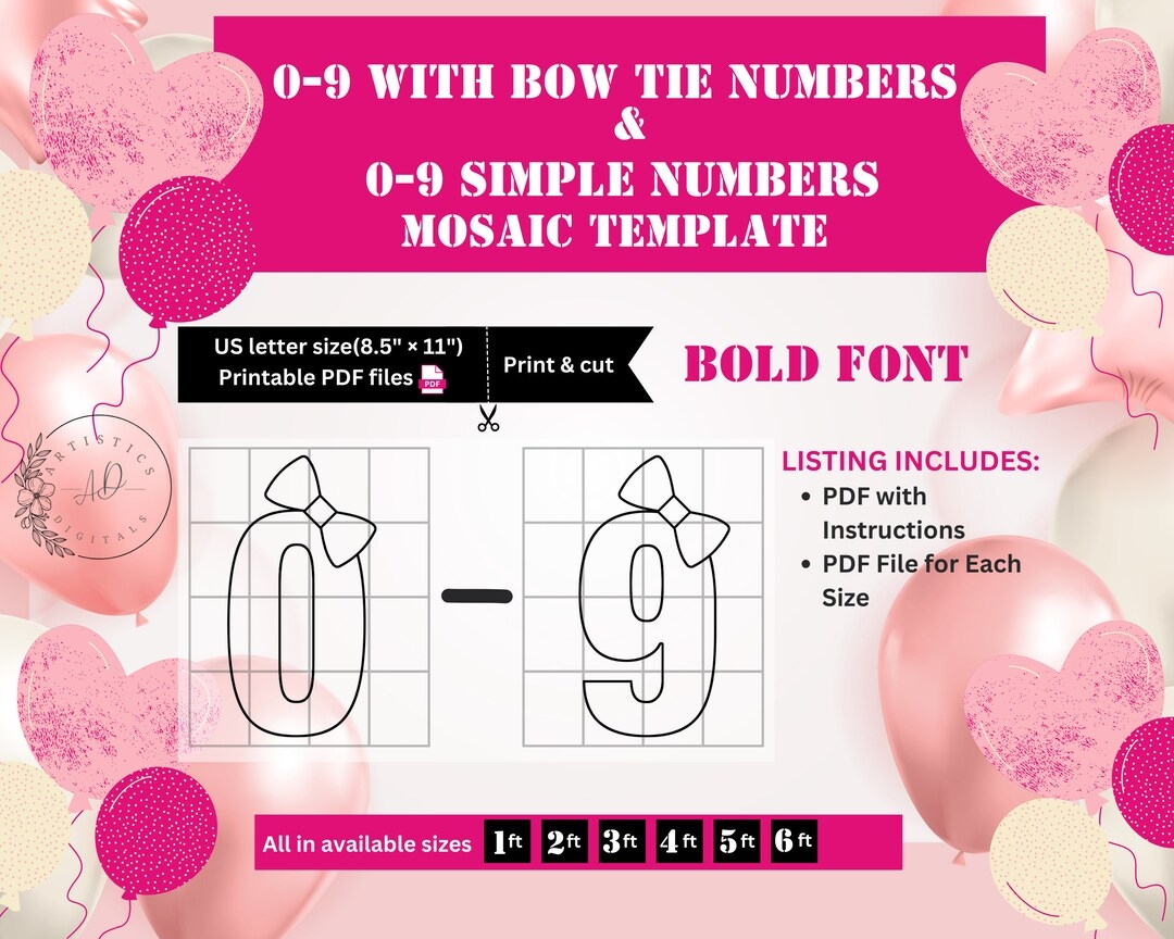 Printable Mosaic Number Patterns
