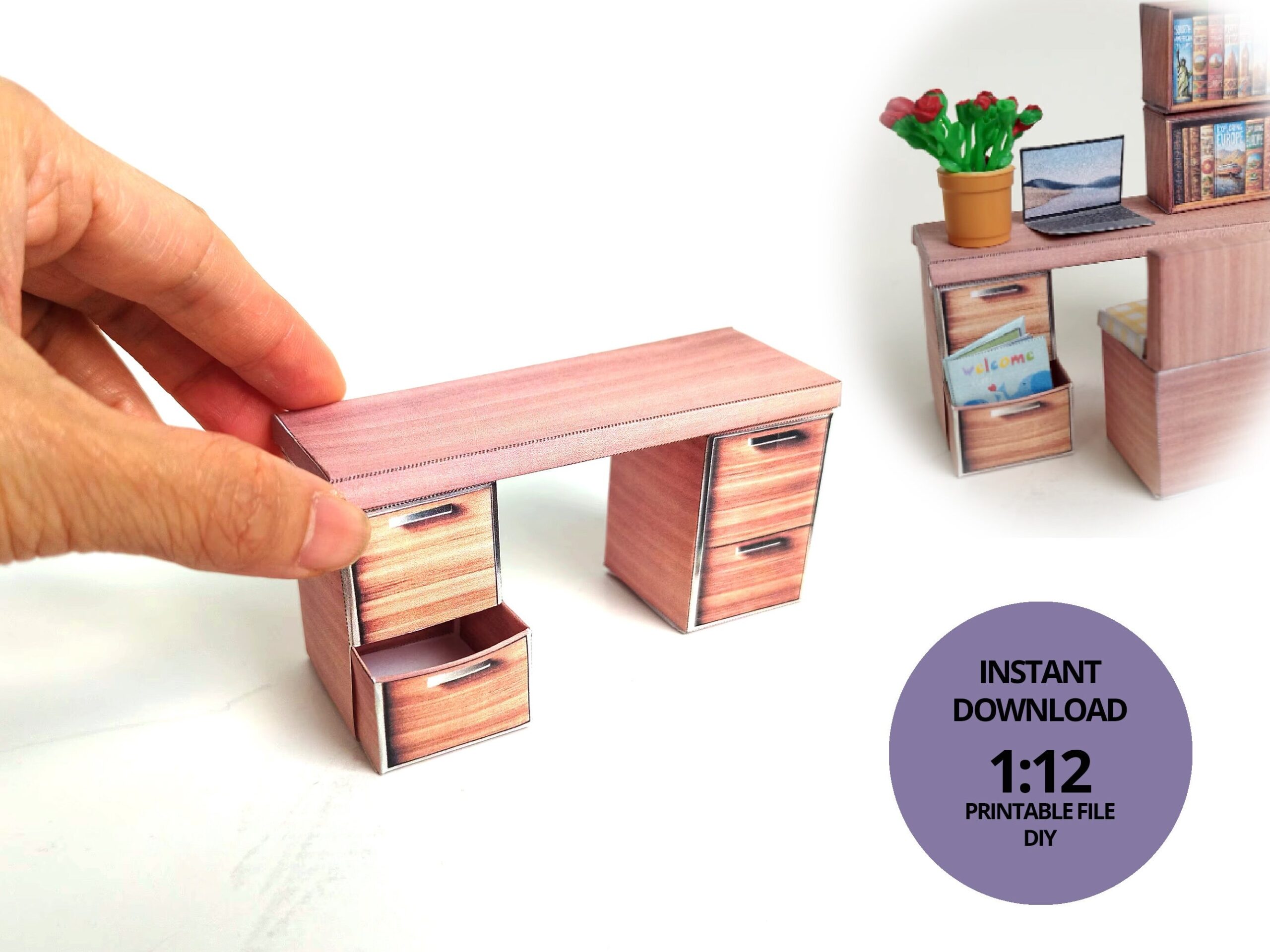 1 12 Bedroom Desk Printable Dollhouse Furniture DIY Printable Miniature Template BMM Shoe Box Miniature Etsy