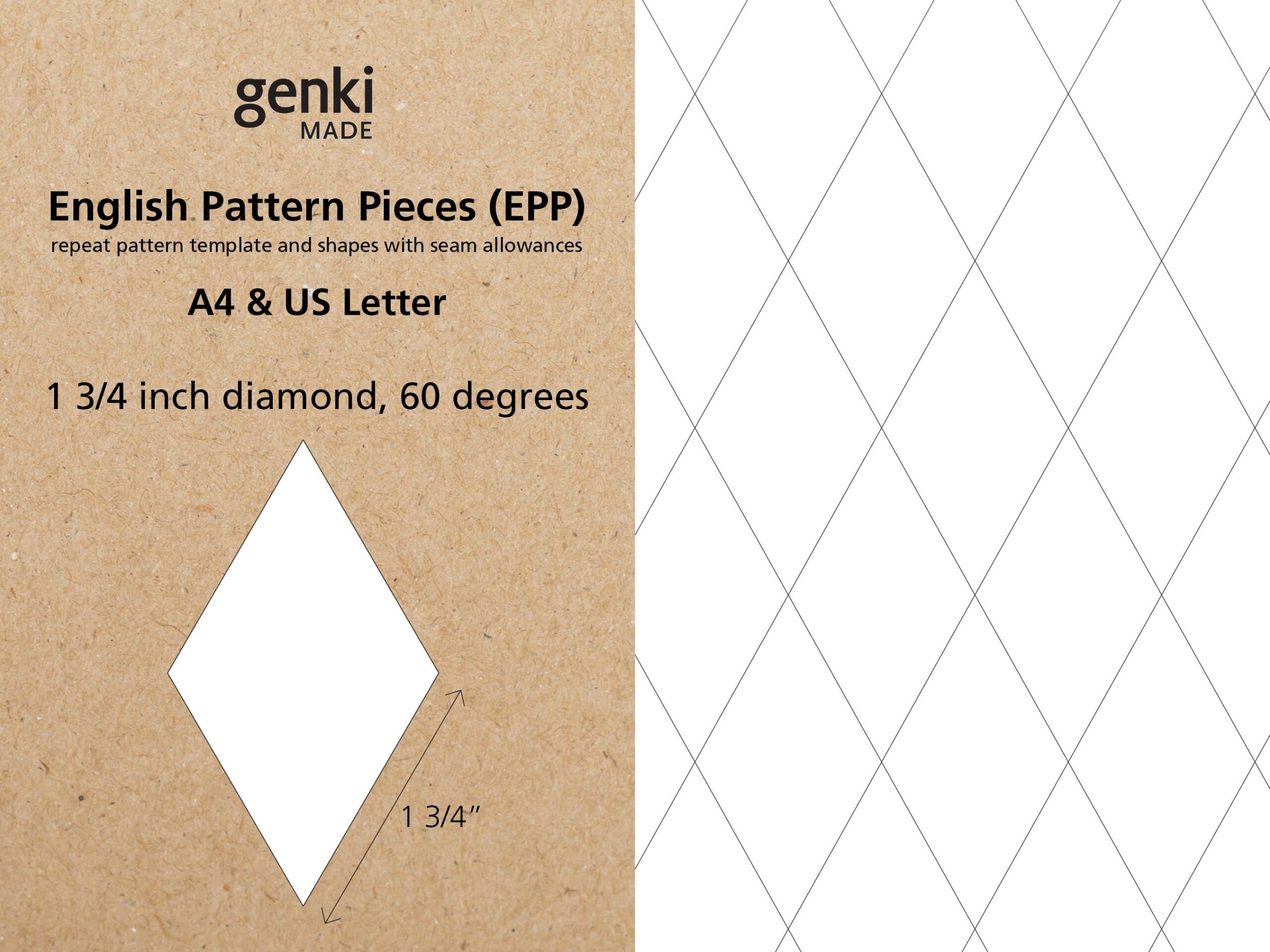 1 3 4 Inch Diamond 60 Degrees English Paper Piecing EPP Instant Download Printable A4 US Letter PDF Templates Etsy Canada