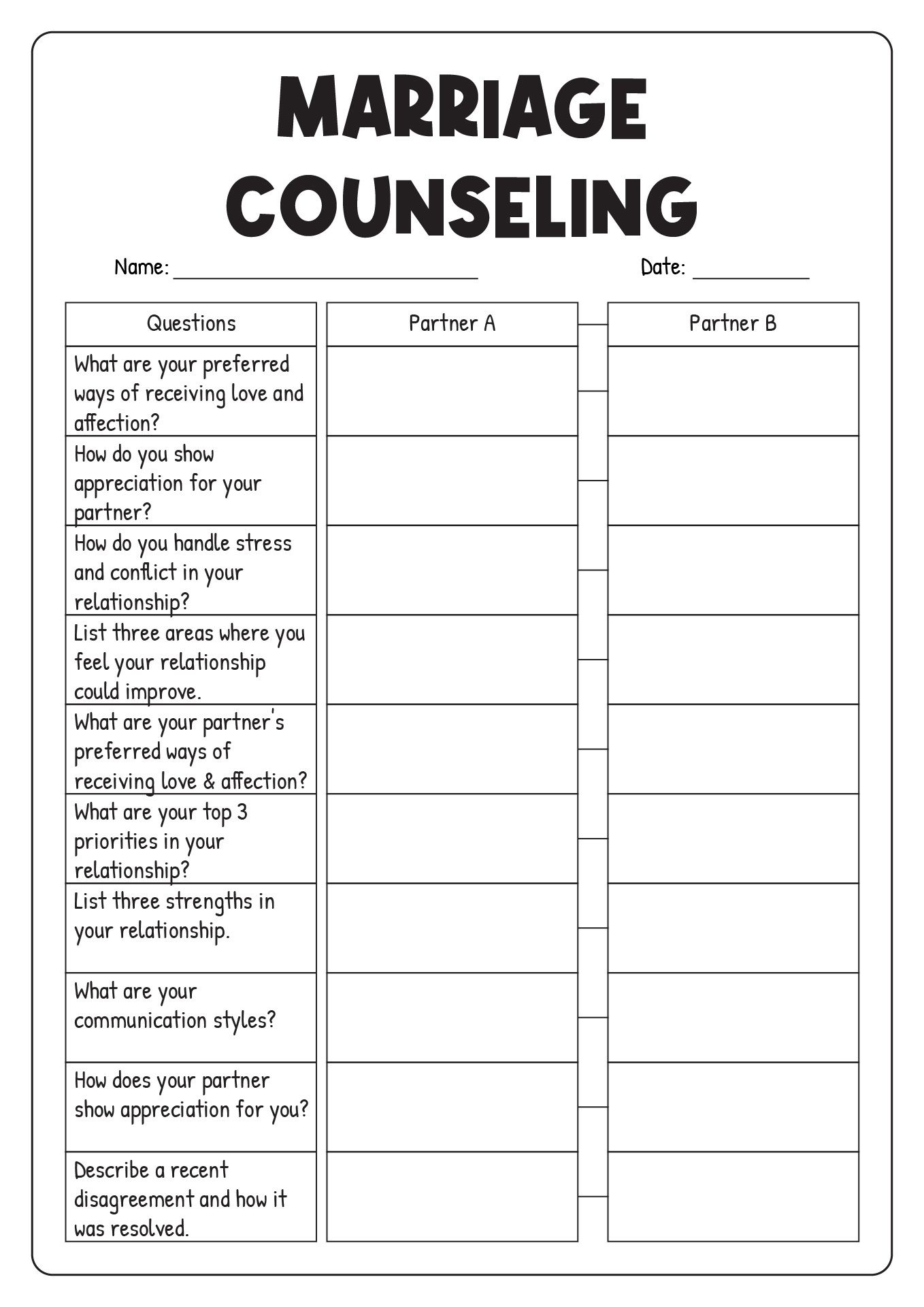 Free Printable Marriage Counseling Worksheets