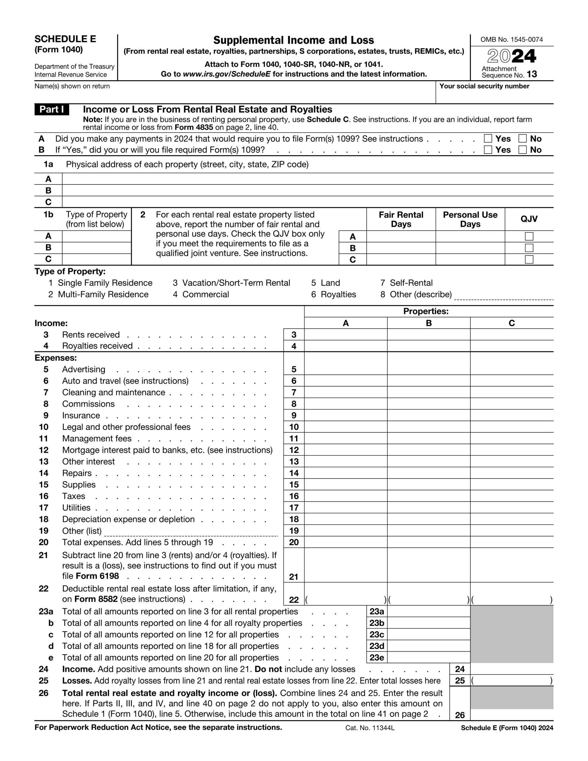 1040 Schedule E In 2024 2025 Edit And Download Online PDF Guru