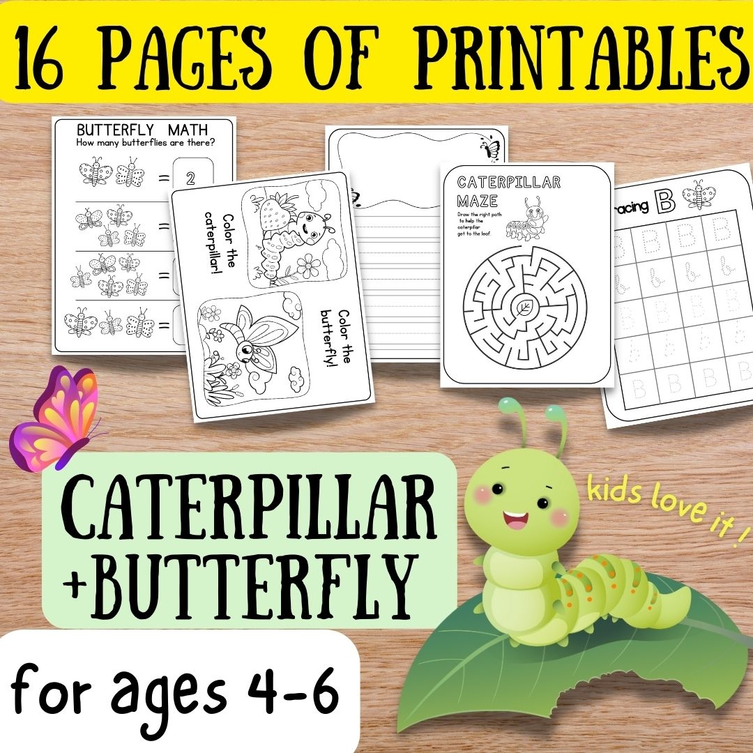 16 Pages Of Caterpillar And Butterfly Themed Printables math English And Art Made By Teachers