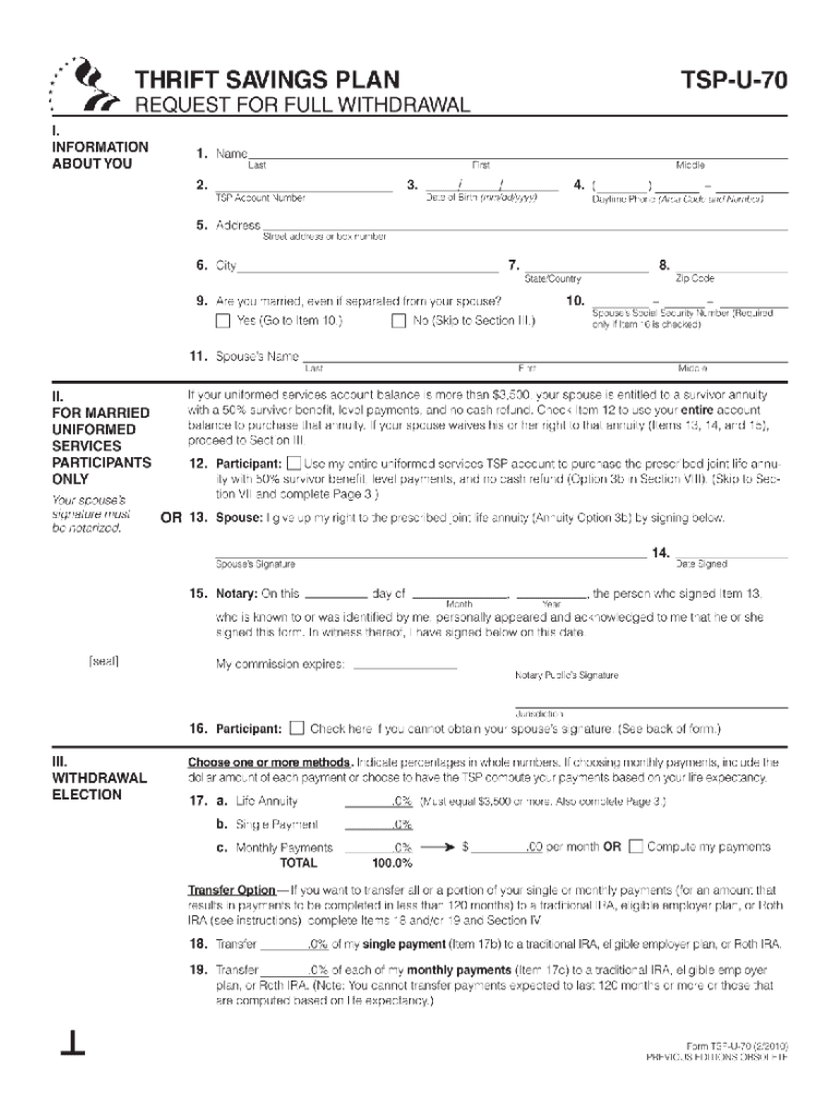 2010 2025 Form TSP U 70 Fill Online Printable Fillable Blank PdfFiller