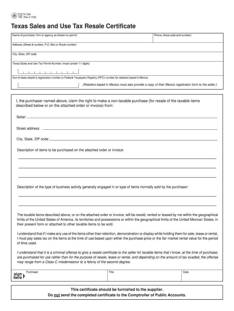 2013 2025 Form TX Comptroller 01 339 Fill Online Printable Fillable Blank PdfFiller