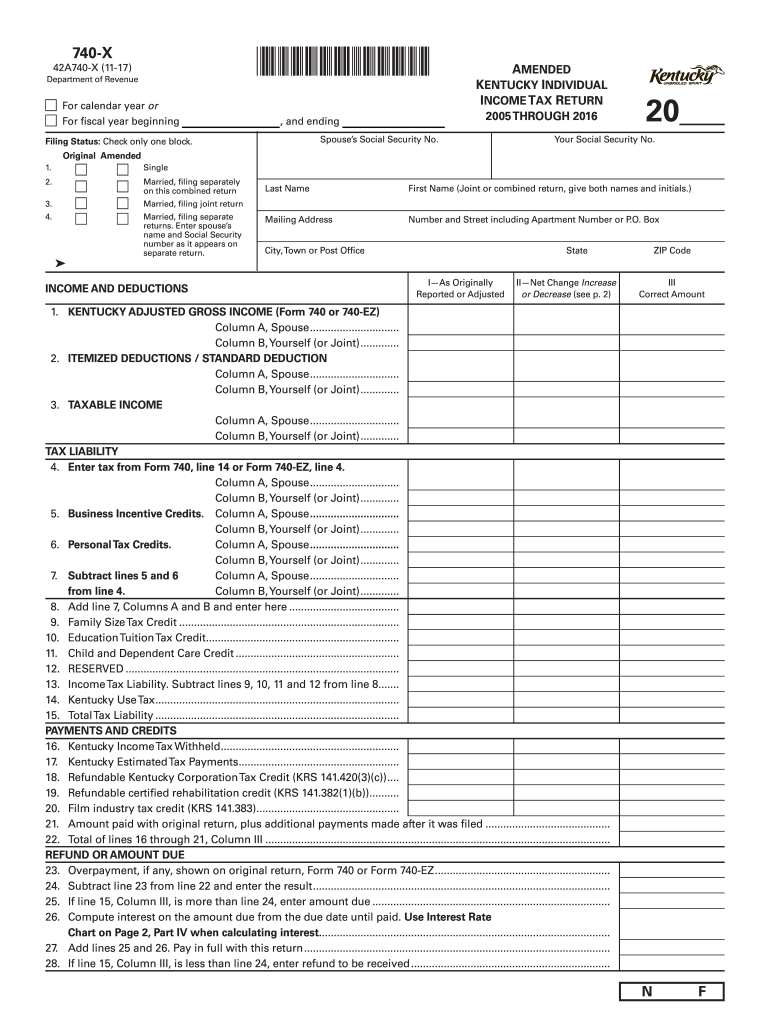 2017 2025 Form KY DoR 740 X Fill Online Printable Fillable Blank PdfFiller