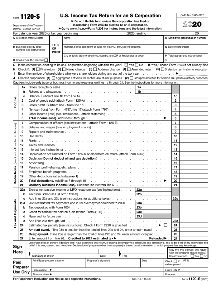 1120s Irs Printable And Saveable Form