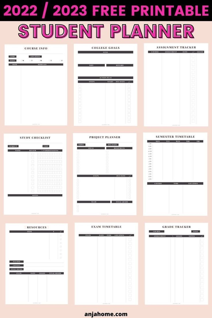 2022 2023 Free Printable Planner For Students bullet Journal Student Binder College Notebook 