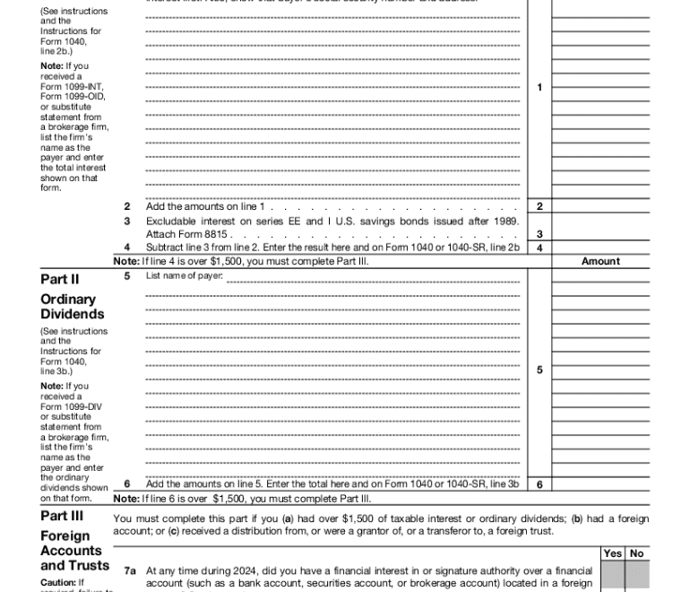 2024 Form IRS 1040 Schedule B Fill Online Printable Fillable Blank PdfFiller