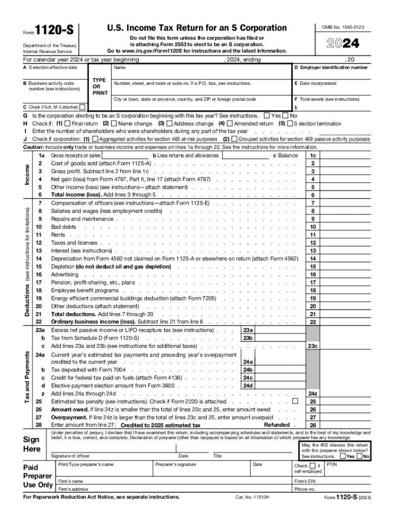 2024 Form IRS 1120S Fill Online Printable Fillable Blank PdfFiller
