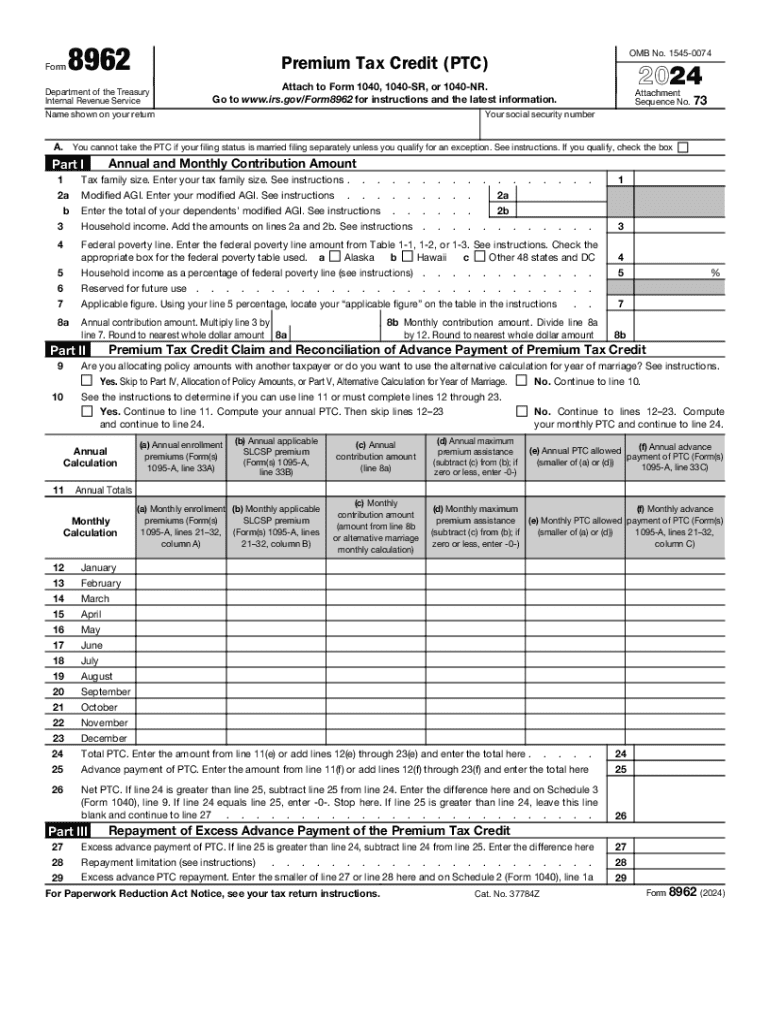 2024 Form IRS 8962 Fill Online Printable Fillable Blank PdfFiller
