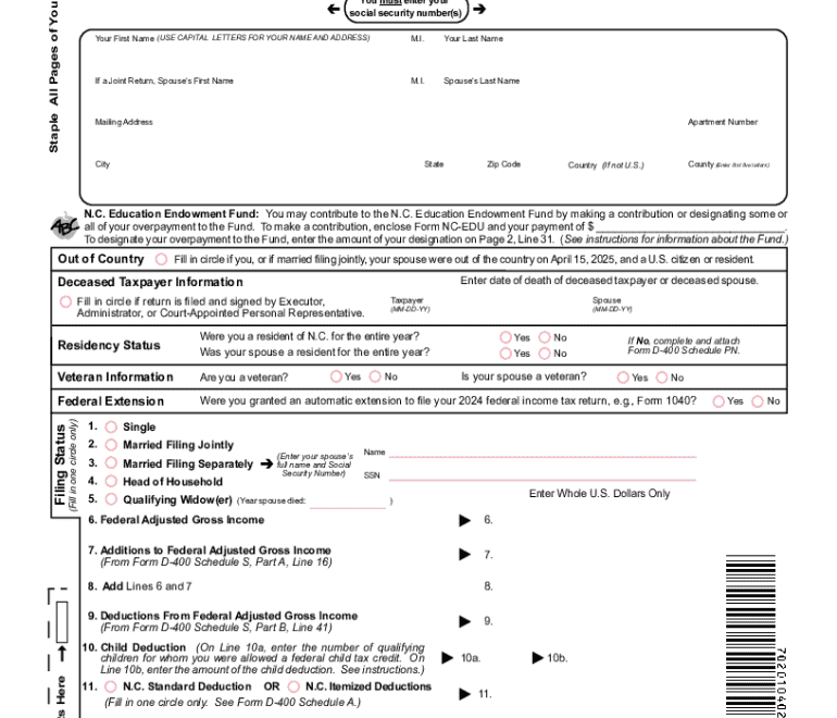 2024 Form NC DoR D 400 Fill Online Printable Fillable Blank PdfFiller