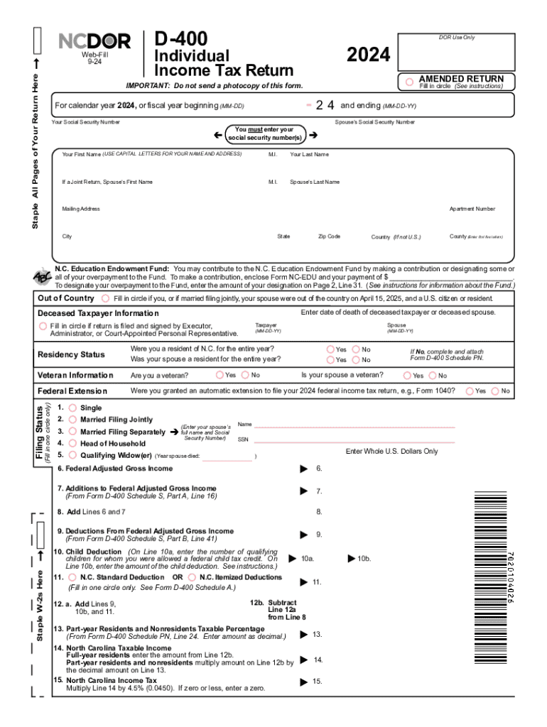 2024 Form NC DoR D 400 Fill Online Printable Fillable Blank PdfFiller