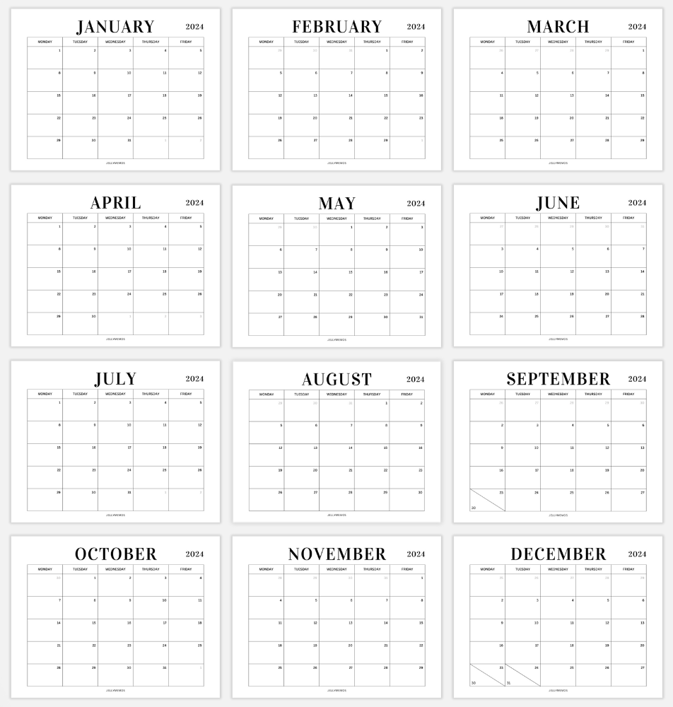 Blank Monthly Calendar Printable Monday Through Friday