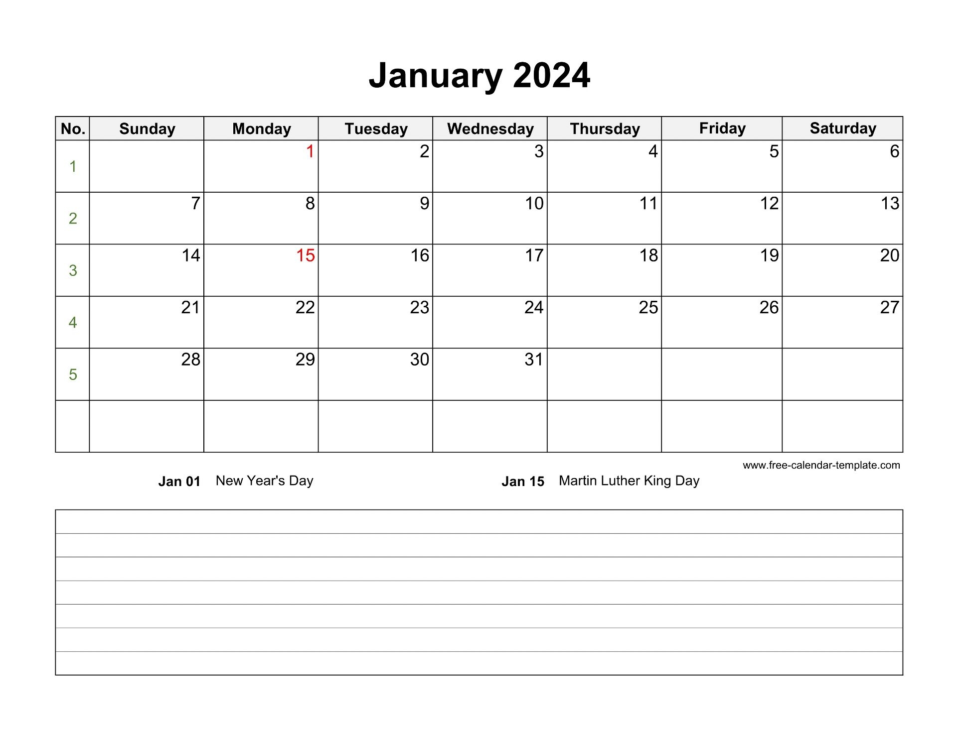 2024 Printable Monthly Calendar With Space For Appointments horizontal Free calendar template