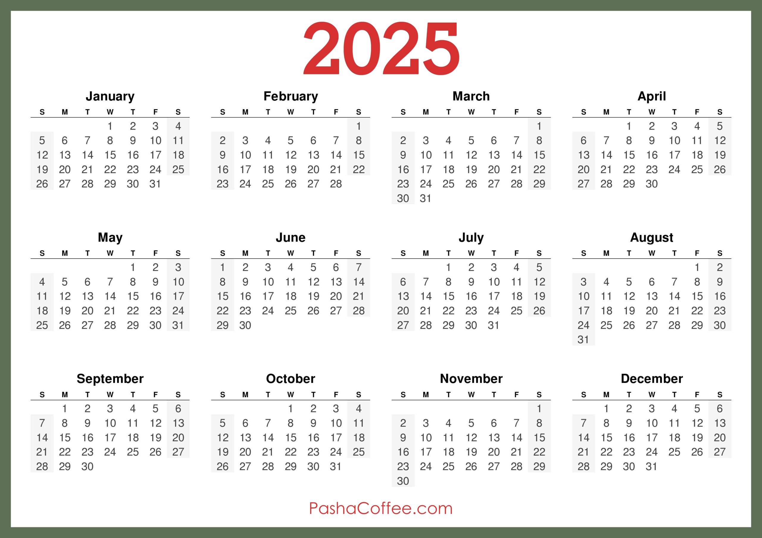 Desktop Printable Calendar 2025