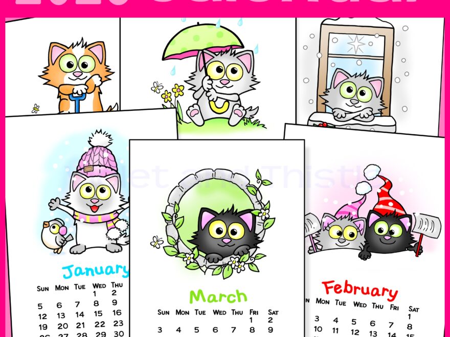 2025 Cat Calendar Monthly Printable Year Long Cute Cats Parent Christmas Gift Teacher Appreciation Made By Teachers