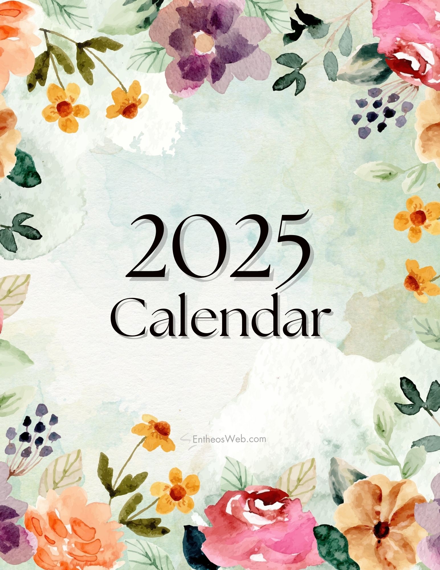 2025 Floral Monthly Calendar Free PDF Printable EntheosWeb