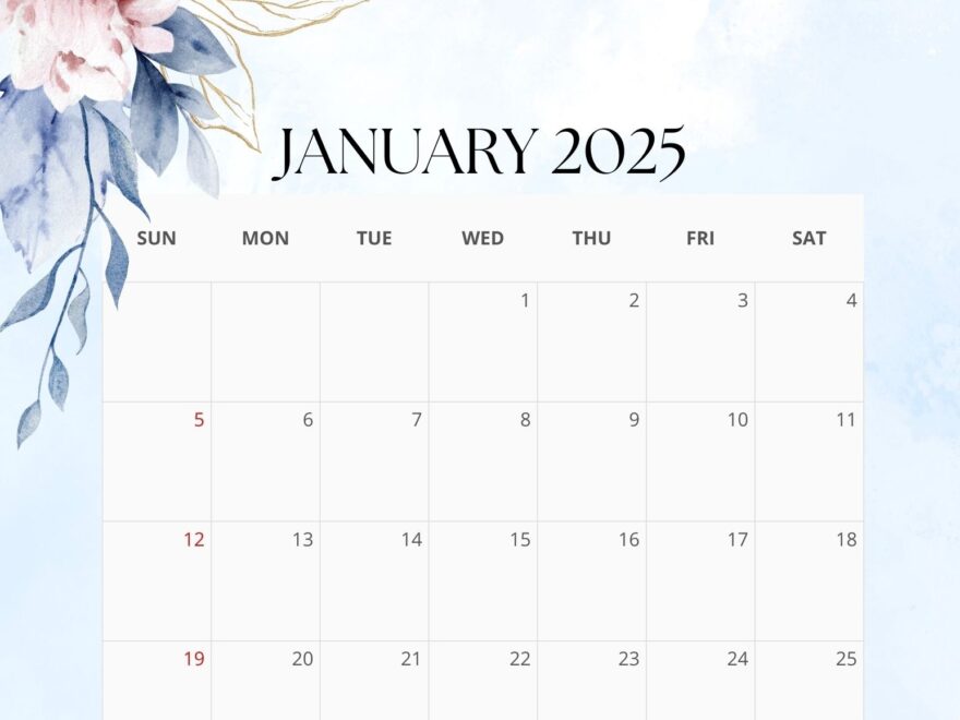 2025 Floral Monthly Calendar Free PDF Printable EntheosWeb