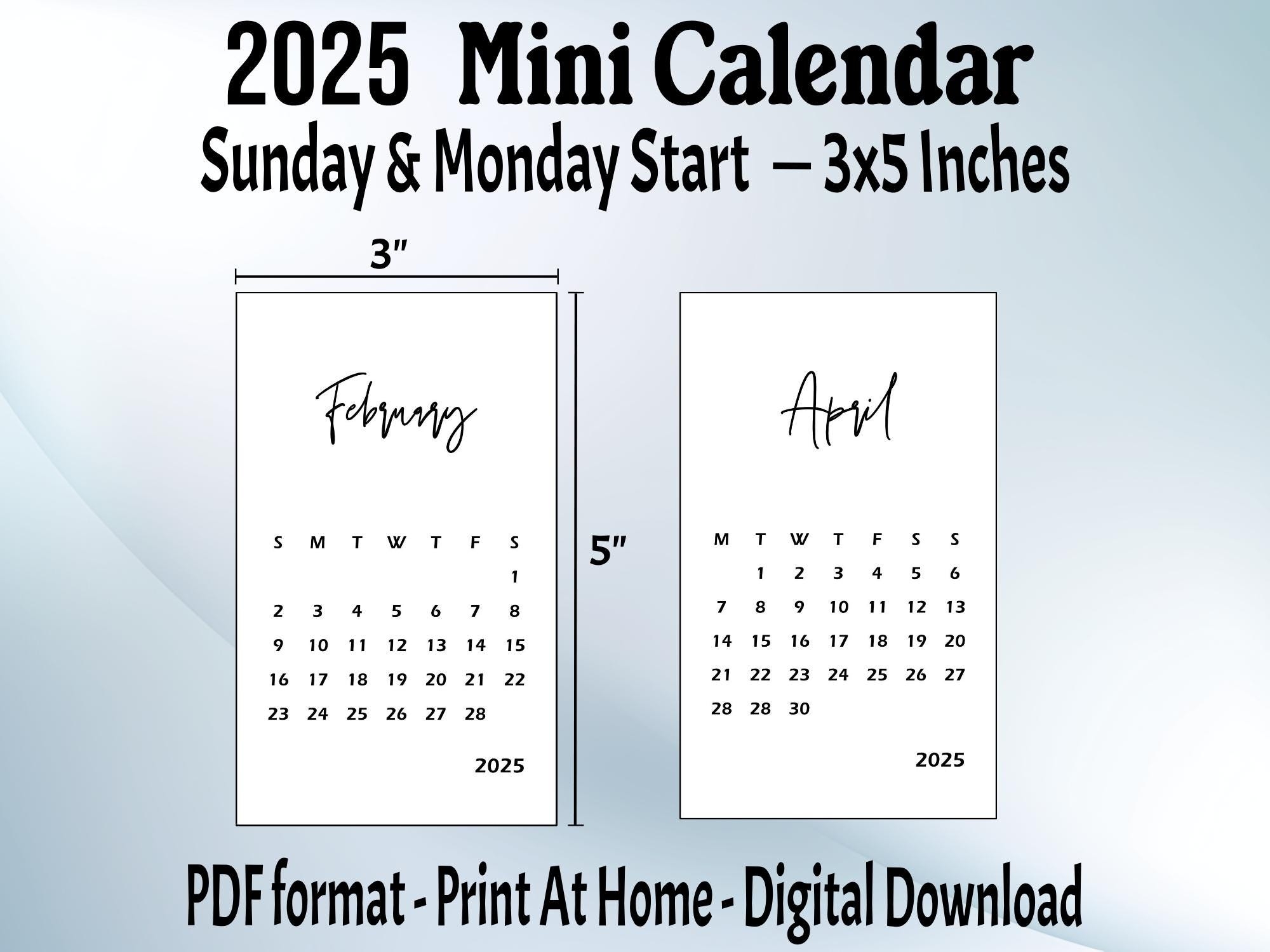 2025 3x4 Printable Calendar