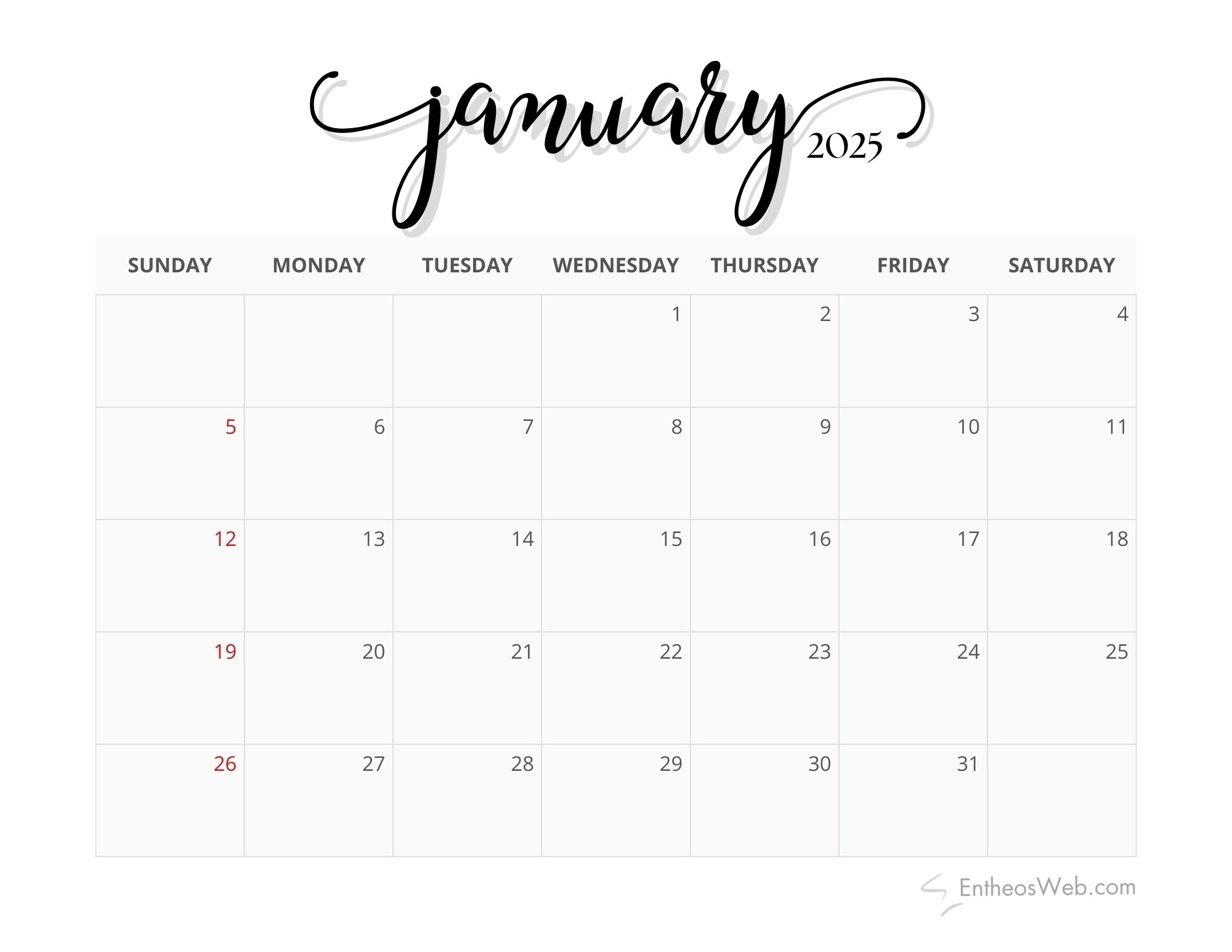 Calendar Monthly 2025 Printable