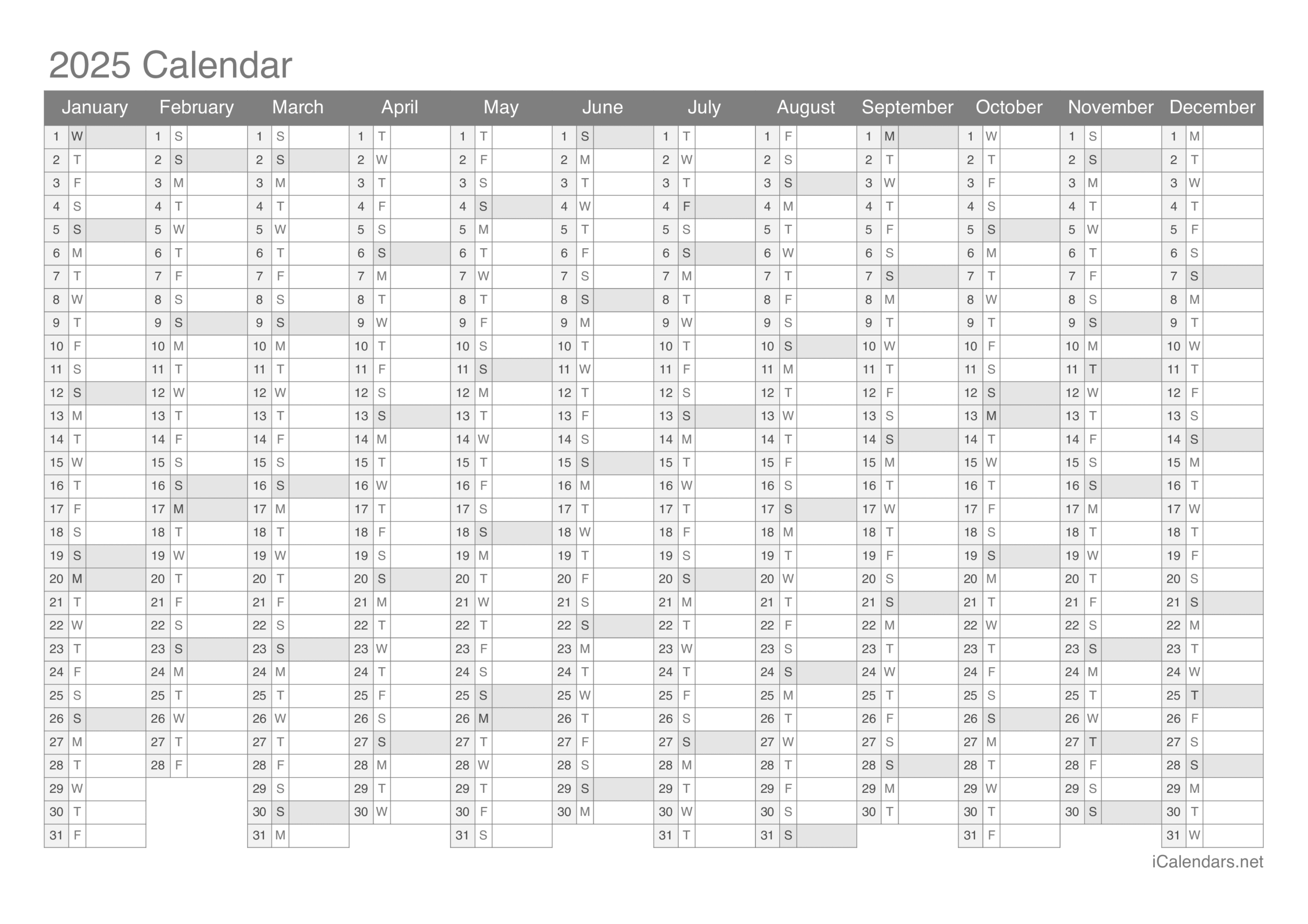 2025 Year Calendar Printable Free