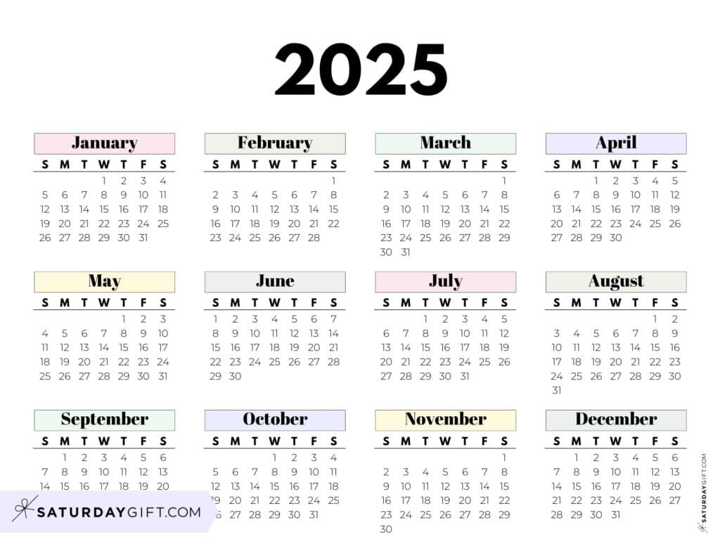 2025 Year At A Glance Calendars 37 Cute And Free PDFs