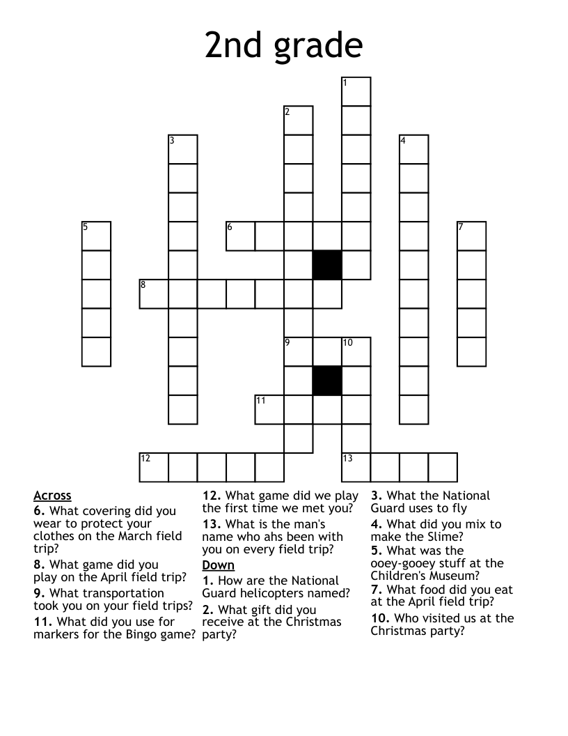 2nd Grade Crossword WordMint