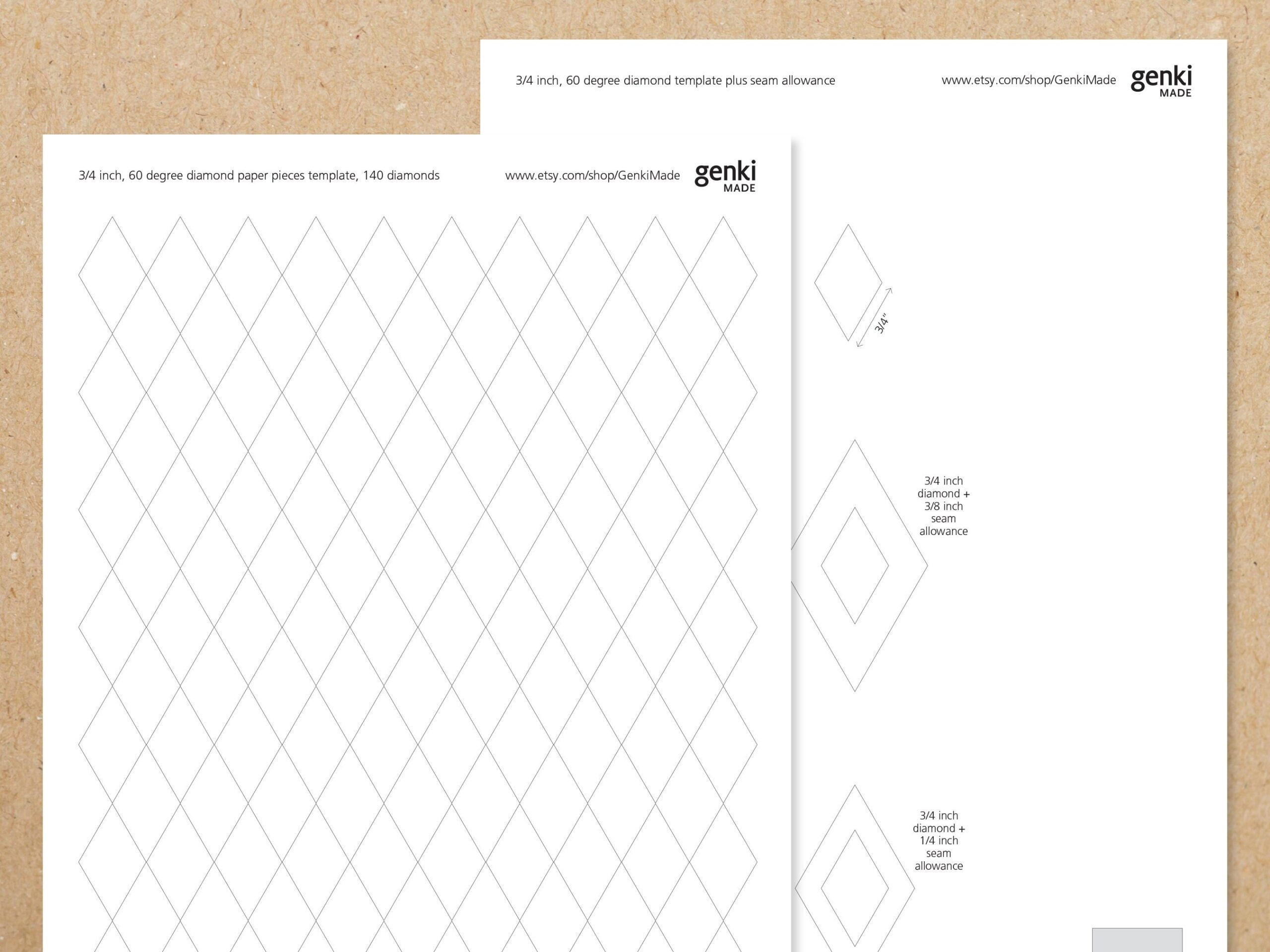 3 4 Inch Diamond 60 Degrees English Paper Piecing EPP Instant Download Printable A4 US Letter PDF Templates Etsy
