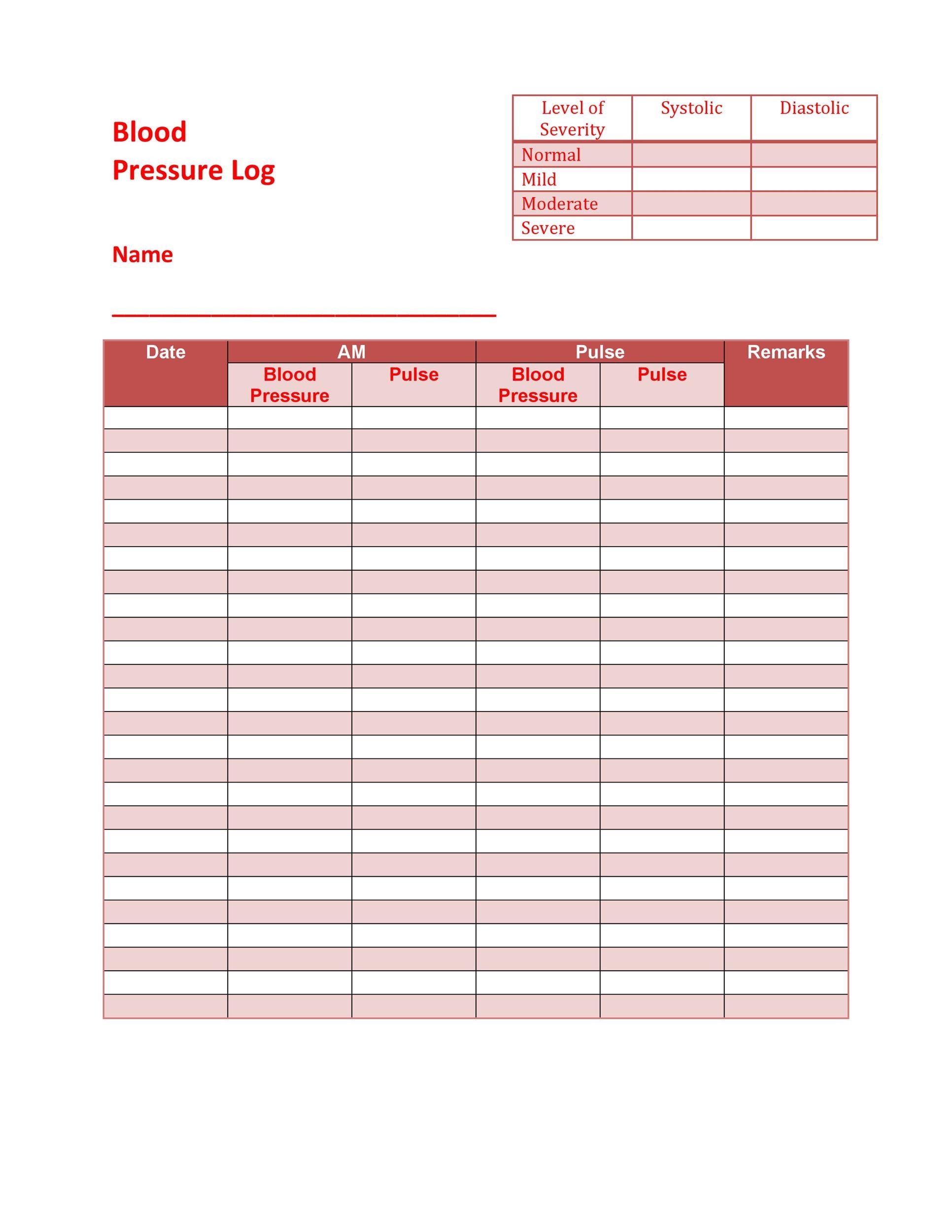 Blood Pressure Template Printable