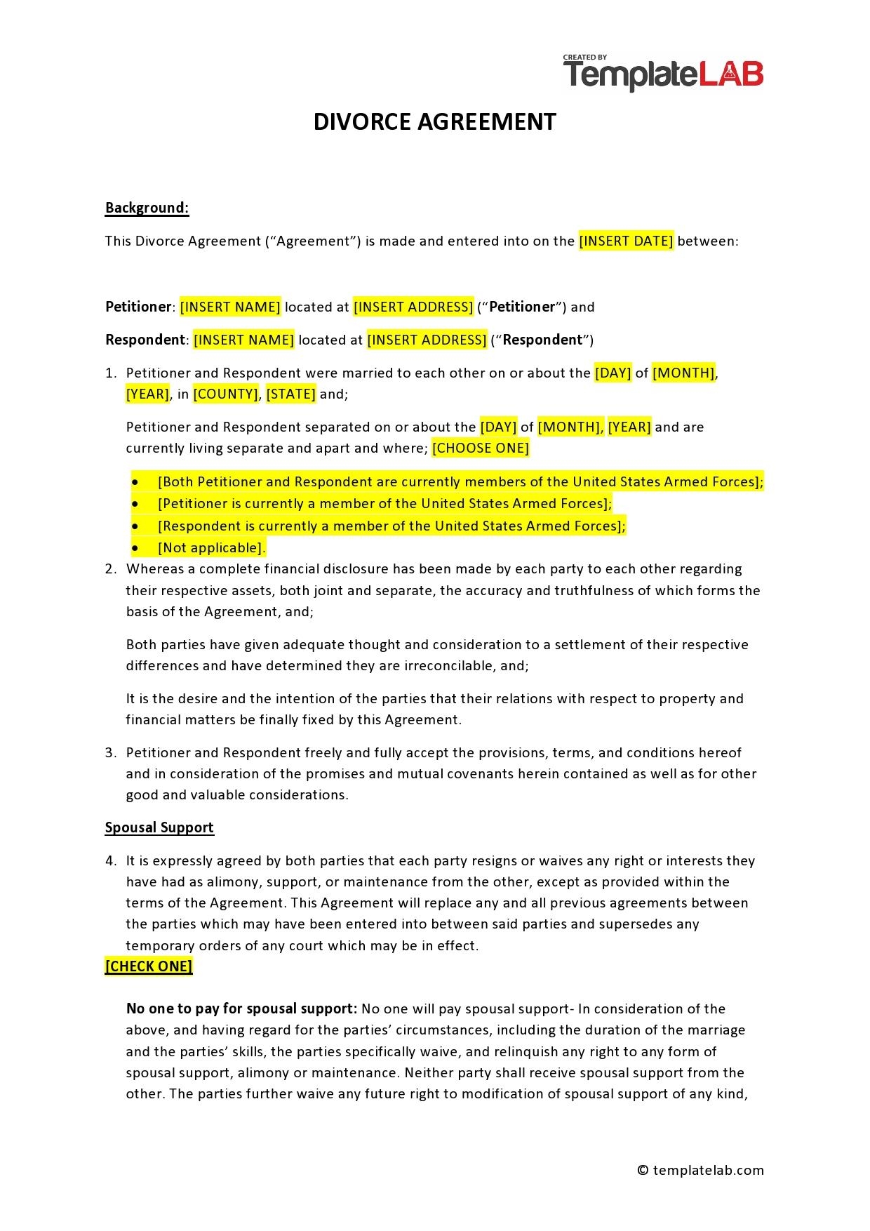 42 Printable Divorce Agreement Templates Word 
