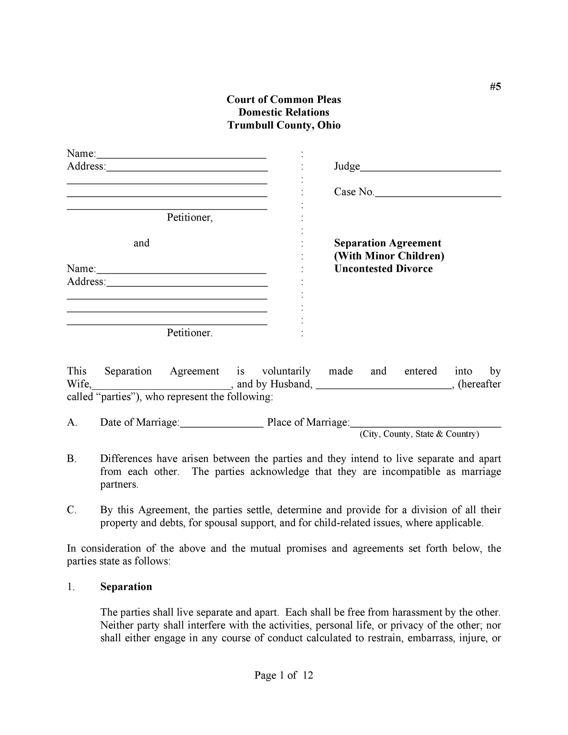 43 Best Separation Agreement Templates Separation Papers 