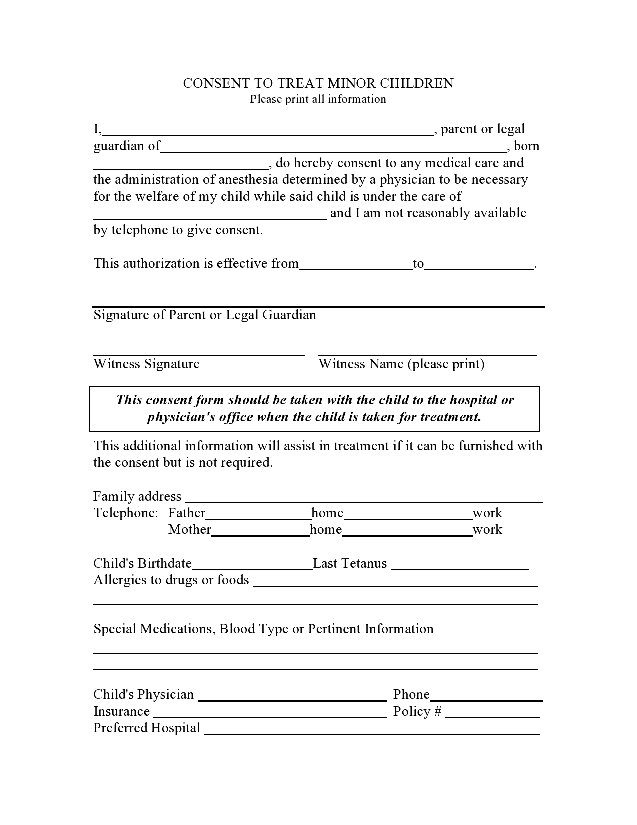 Printable Medical Consent Form For Adult