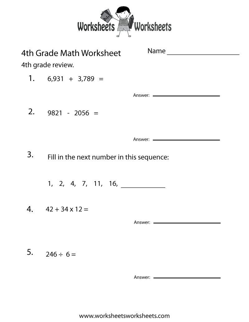 Fourth Grade Printable Worksheets
