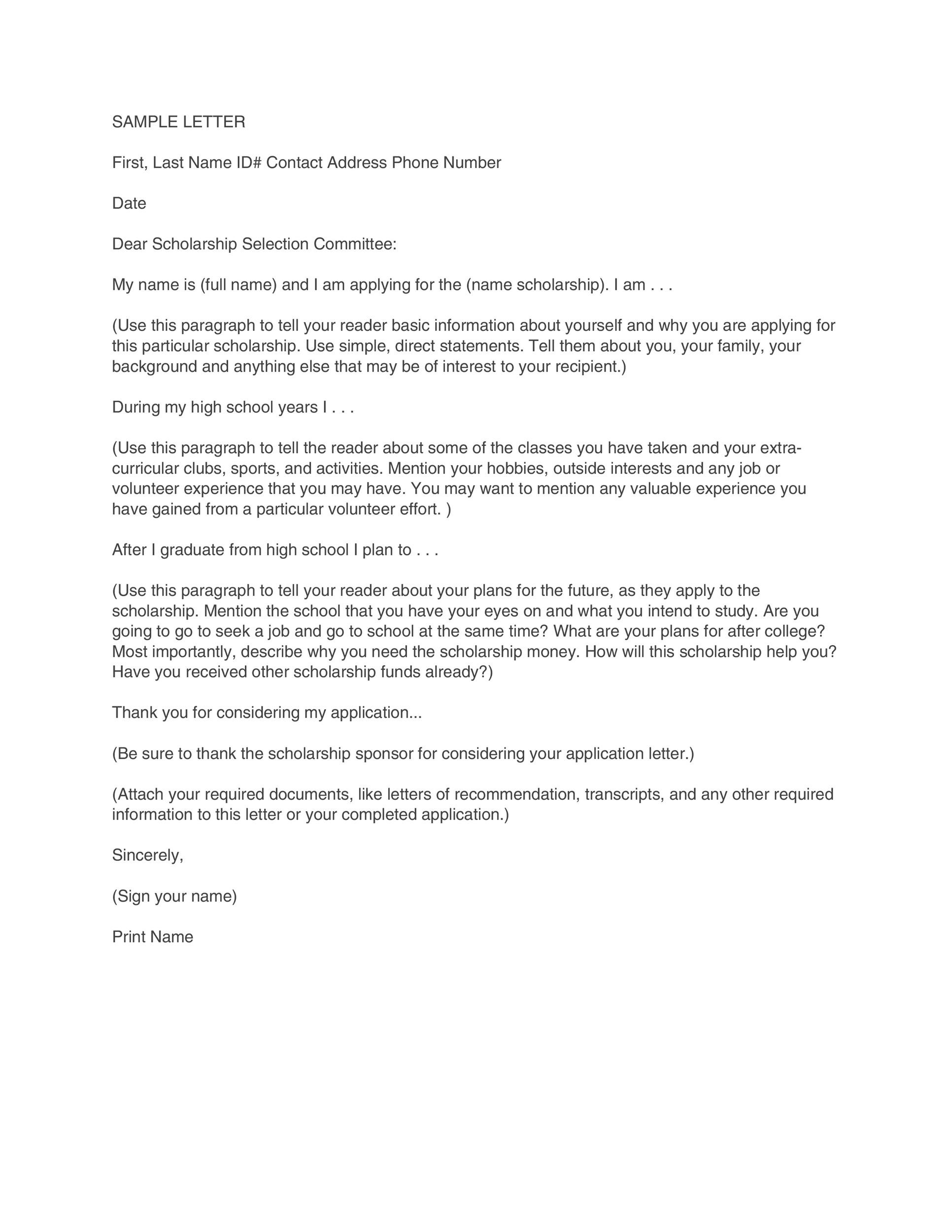 Printable Sample Application Form For Scholarship