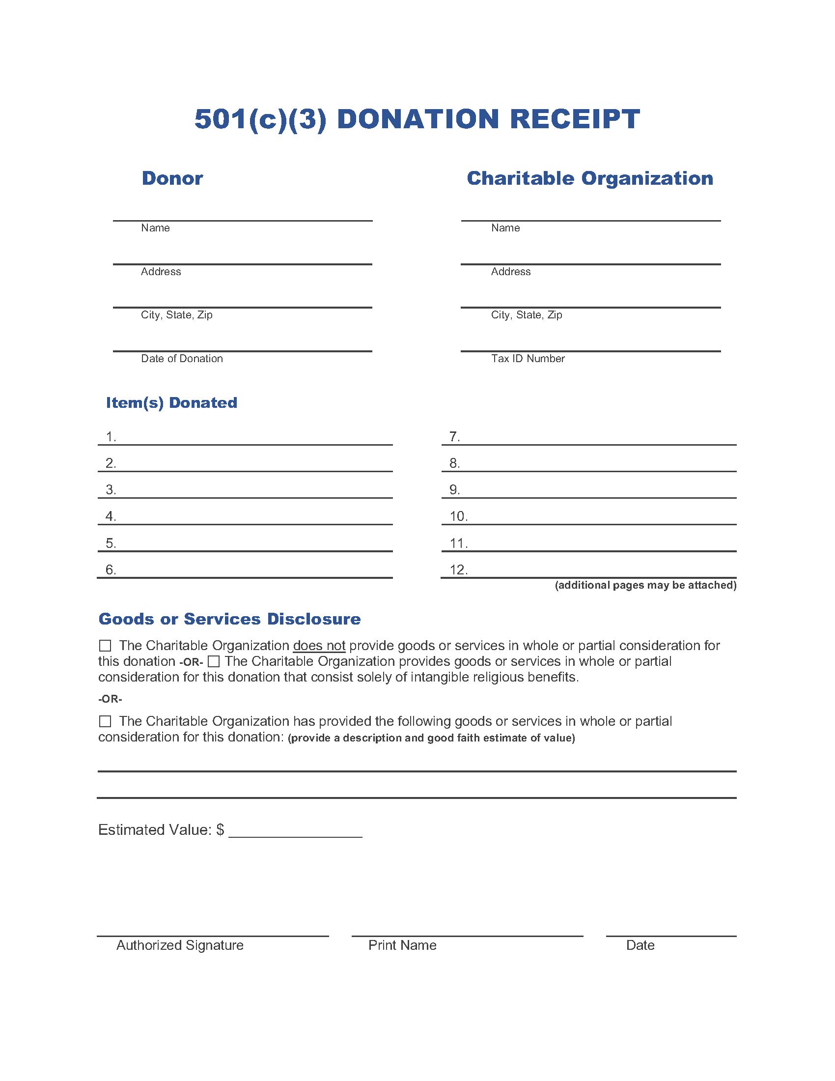 Irs Printable Donation Form
