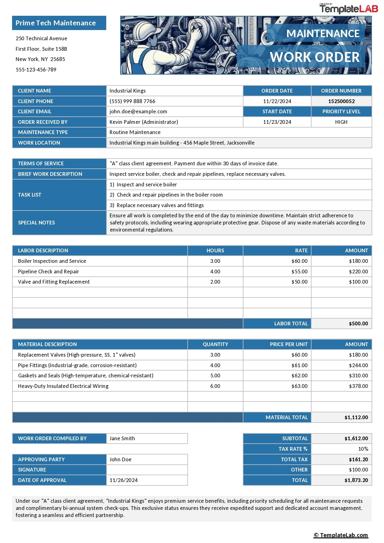52 Printable Work Order Templates Excel Word PDF 