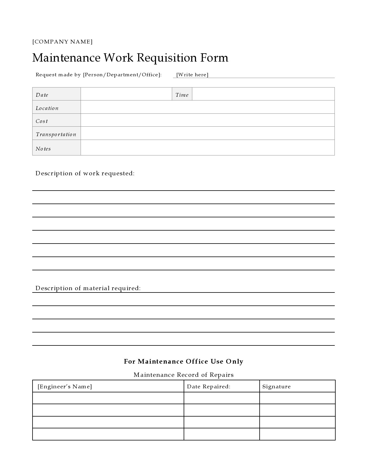 54 Maintenance Request Form Templates Free TemplateLab