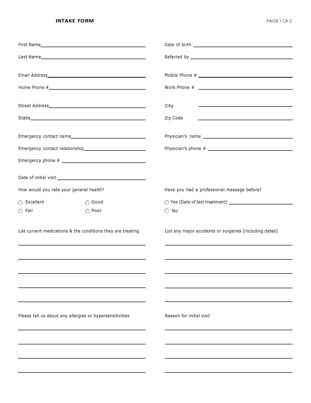 Attorney New Client Intake Form Printable General