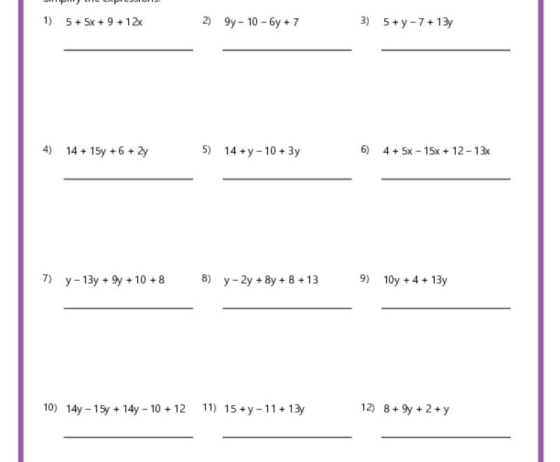 7th Grade Algebra Worksheets