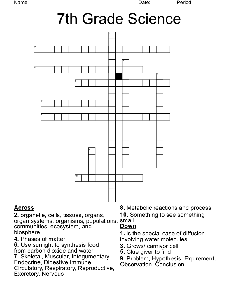 7th Grade Science Crossword WordMint