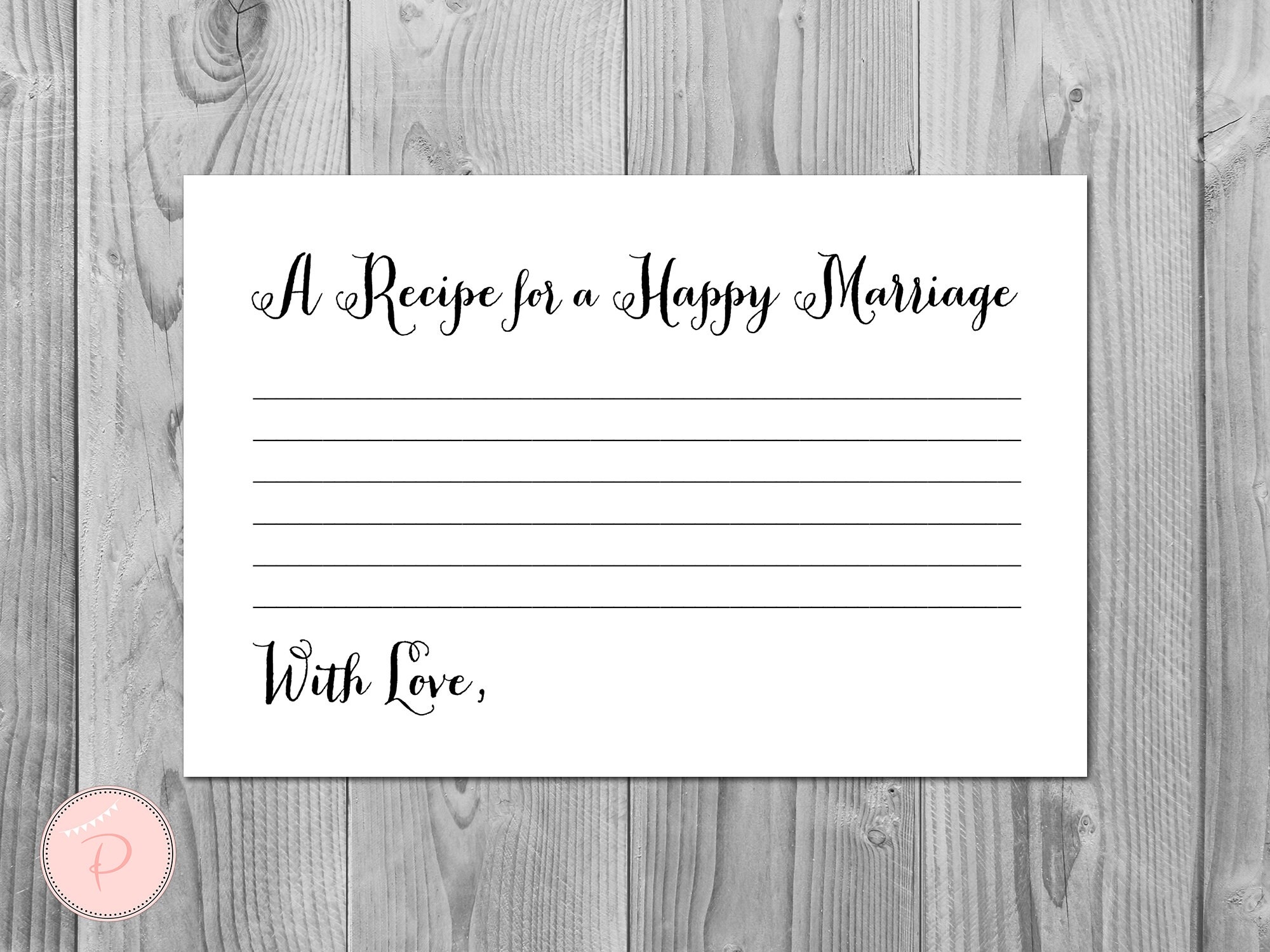 A Recipe For A Happy Marriage Printable Card Bridal Shower Game Bridal Shower Activity Printable Game TG00 Etsy