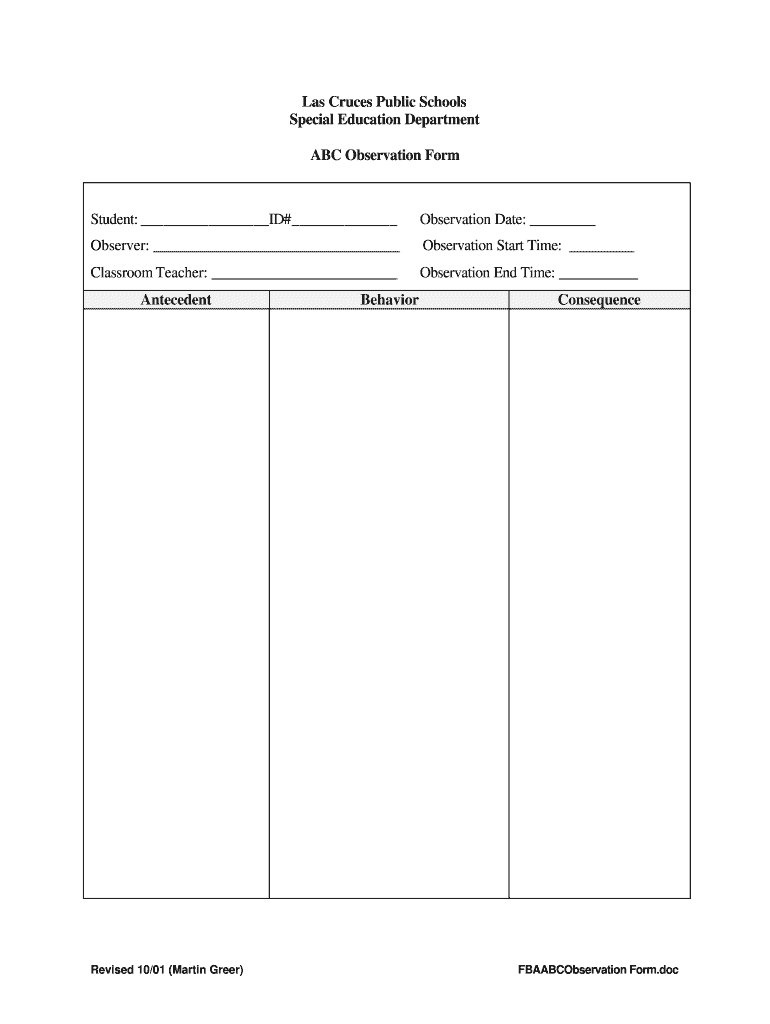Printable Form For Behavior Observation
