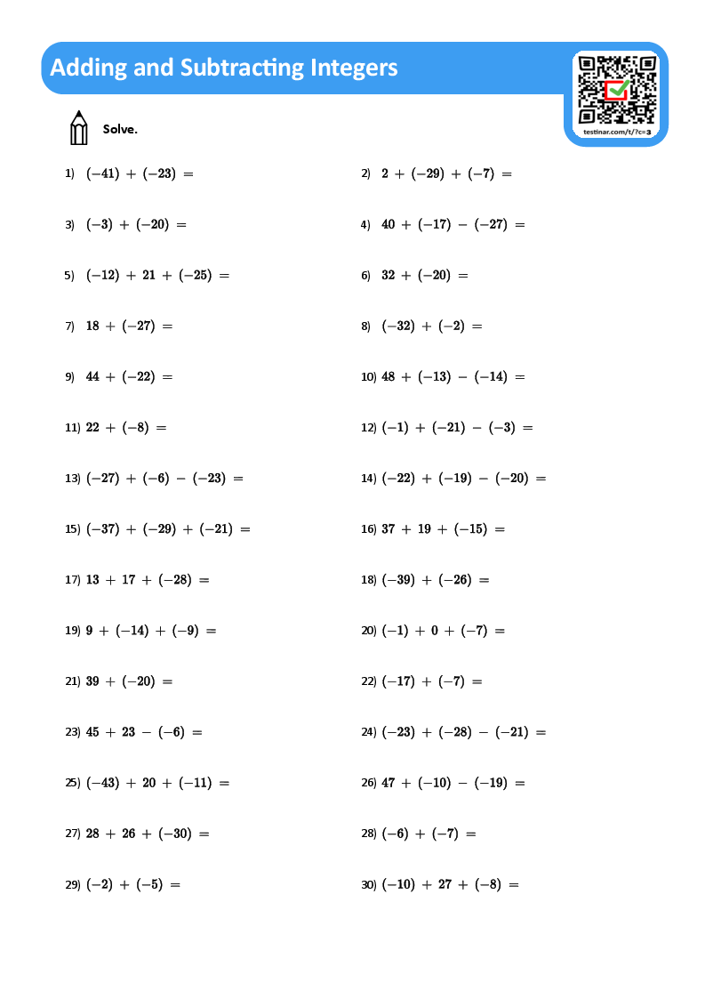 Adding And Subtracting Integers Worksheets Worksheets Library
