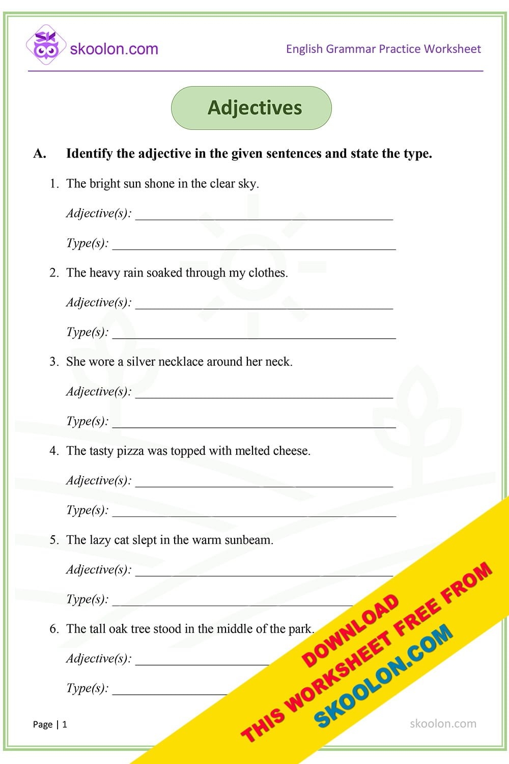 Adjectives With Answers 6 Skoolon