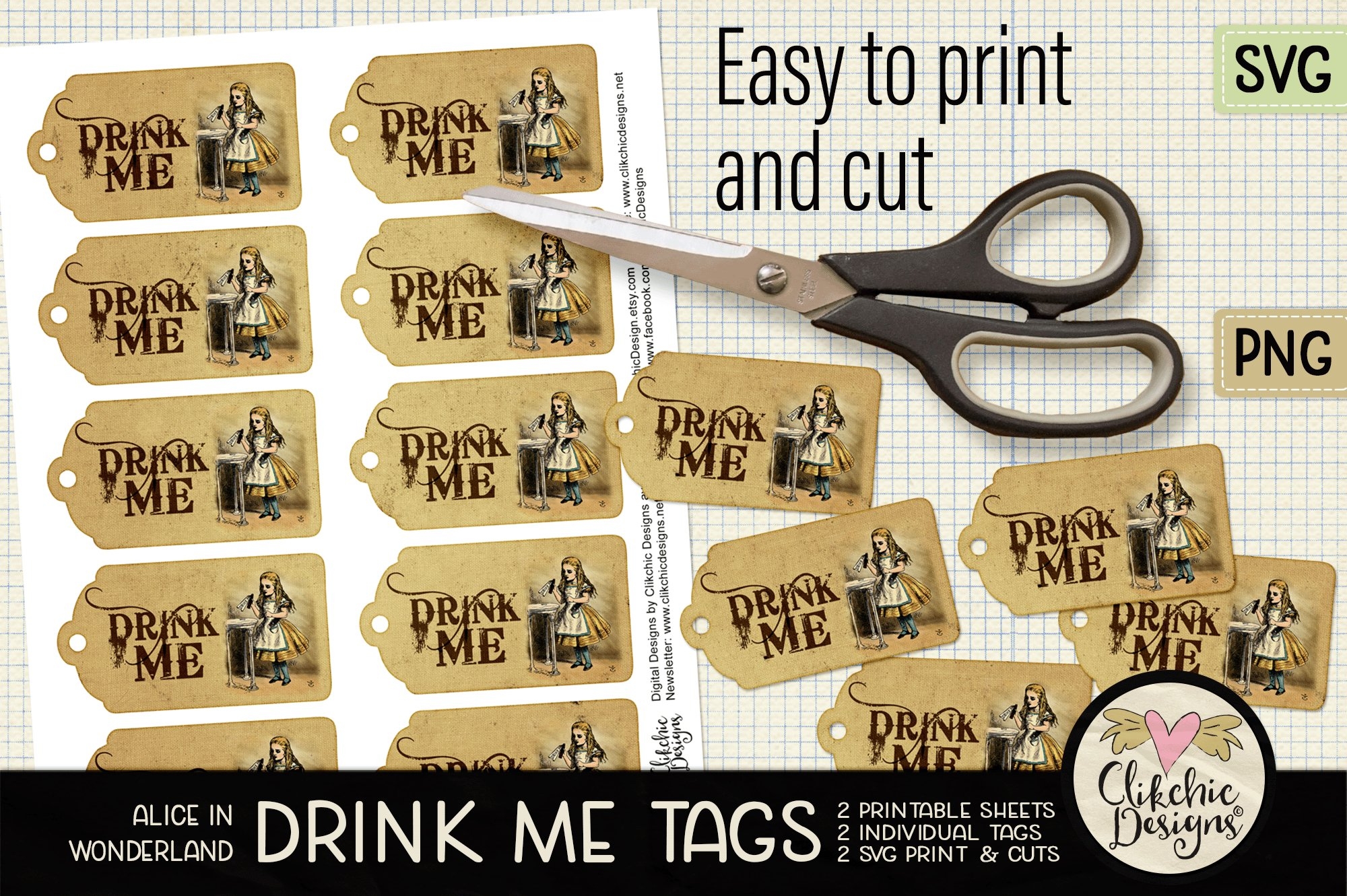 Alice In Wonderland Cheshire Cat Drink Me Printable Tags