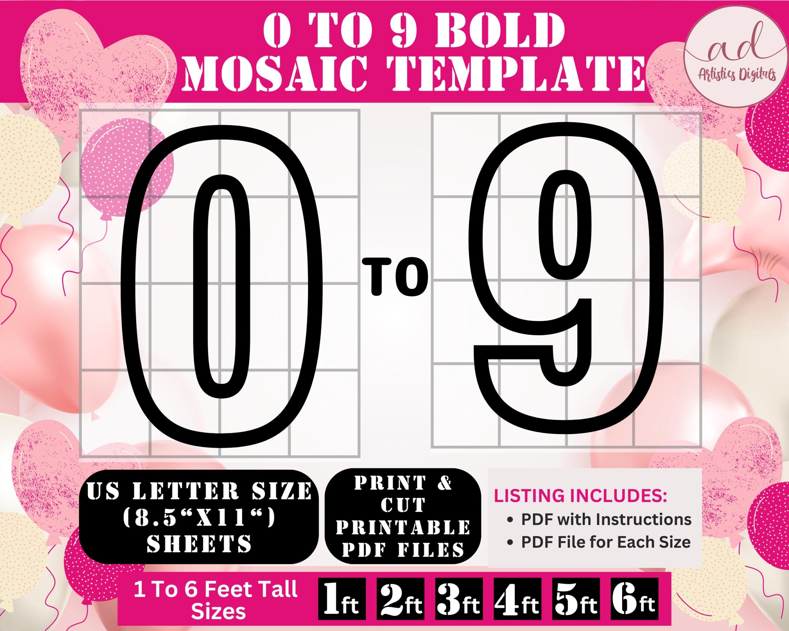 All Marquee Numbers Template Number Mosaic Template Mosaic From Balloons Template Mosaic Number Template Numbers Balloon Mosaic Template Etsy
