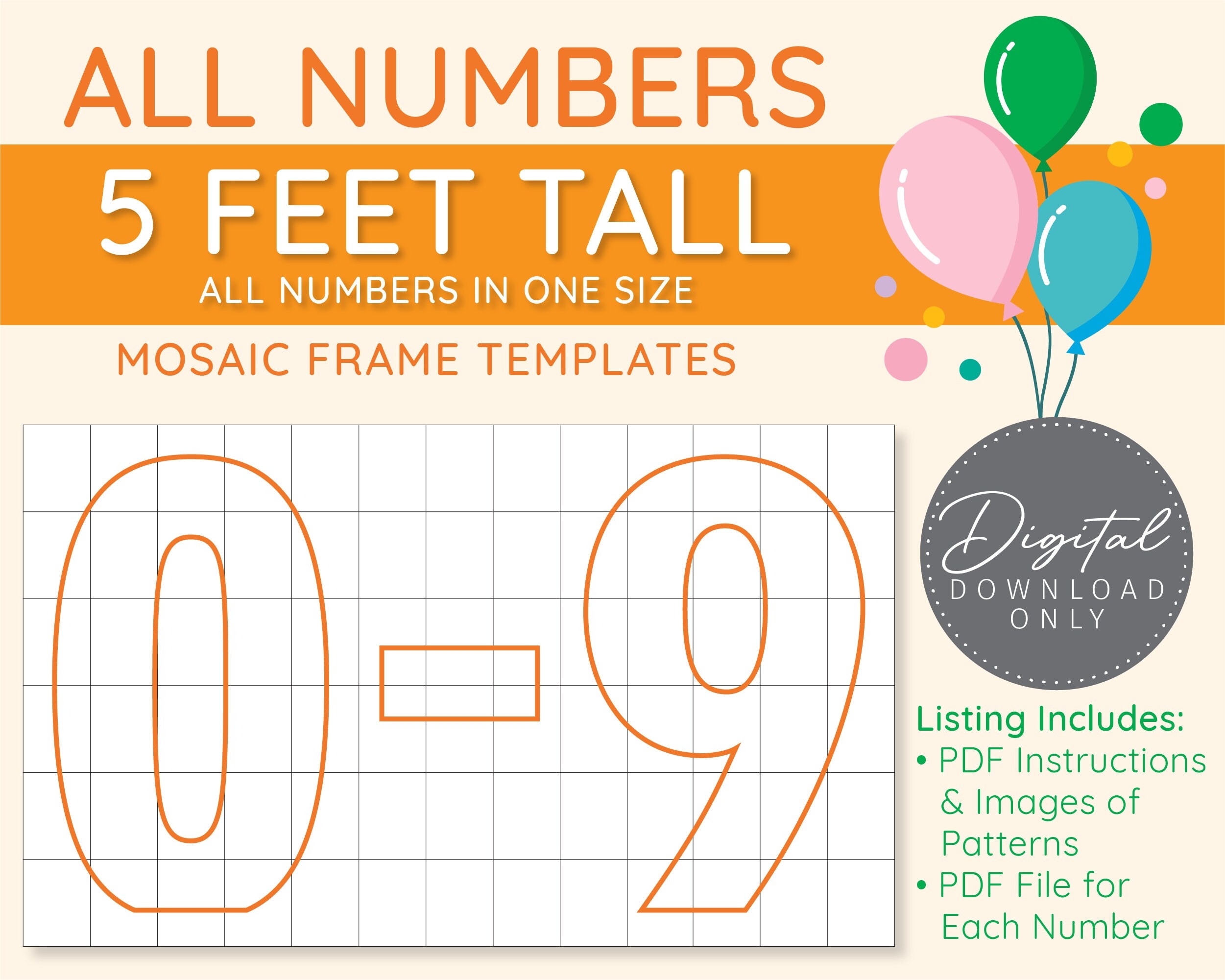 All Numbers 0 9 Mosaic Digital Templates In One Size 5 Ft Balloon Numbers Mosaic Balloons Mosaic Numbers PDF Download Etsy