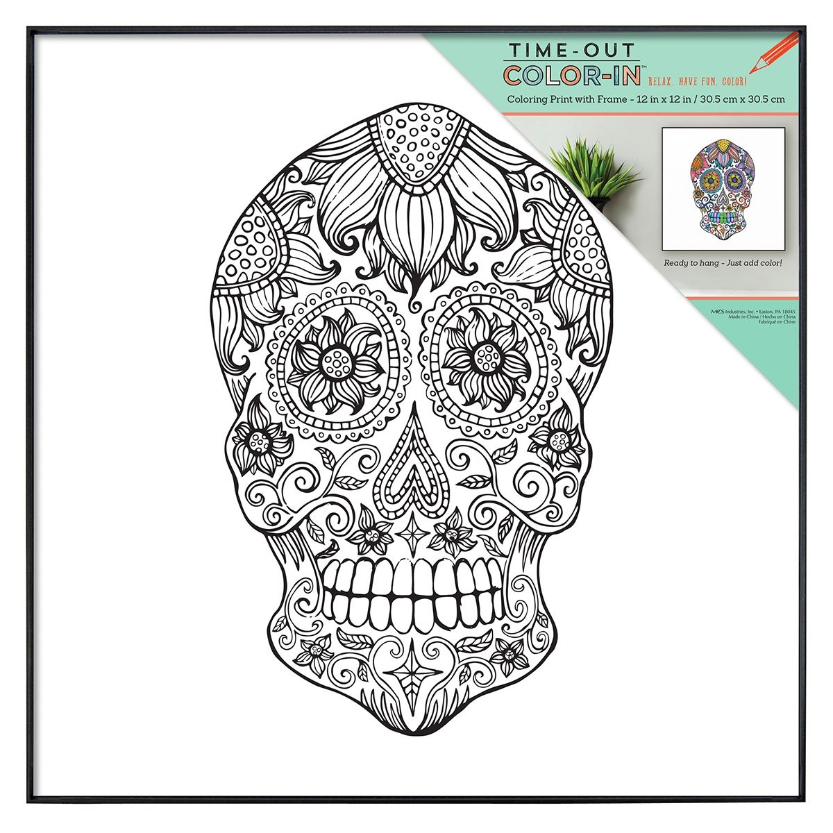 Amazon MCS Time Out Color in 12x12 Inch Framed Adult Coloring Page With Skull Design 65628 Black