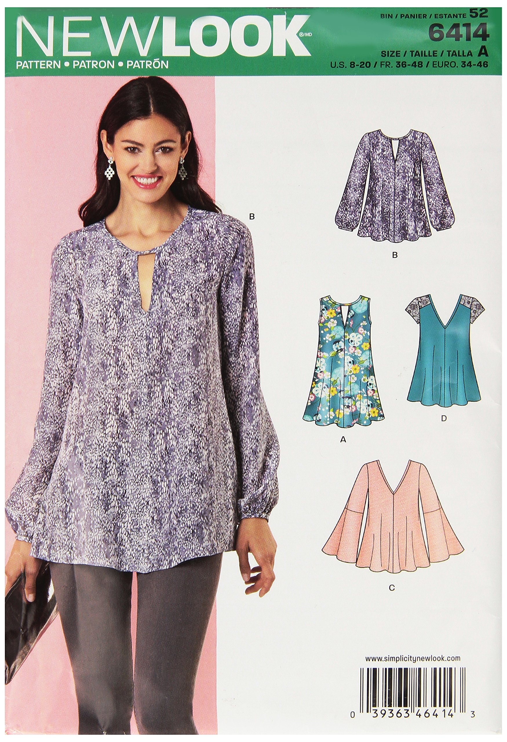 Amazon NEW LOOK Patterns Misses Tunic And Top With Neckline Variations Size A 8 10 12 14 16 18 20 6414 Arts Crafts Sewing