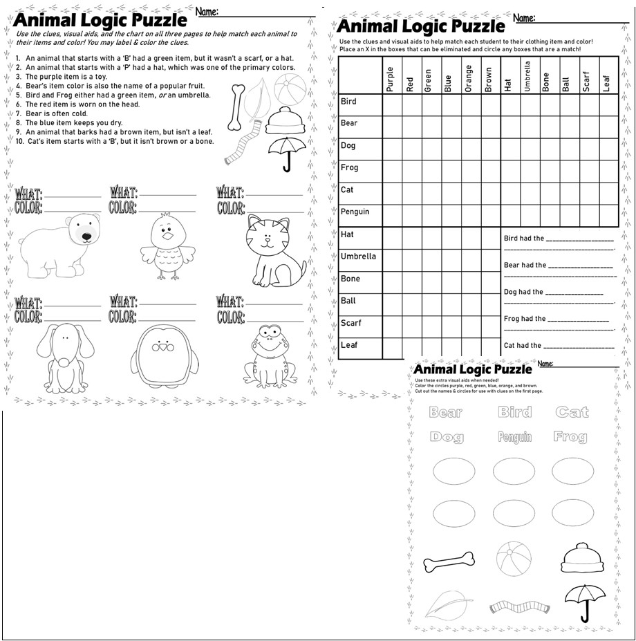 Animal Logic Puzzle Graph Reasoning Critical Thinking Skills Math Made By Teachers